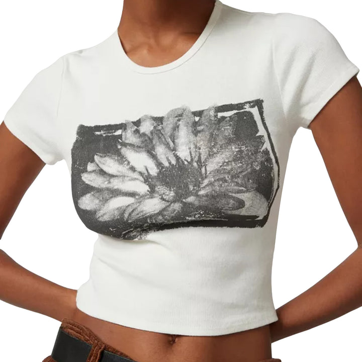 Dame Crop-Top med blomsterdesign Skovae