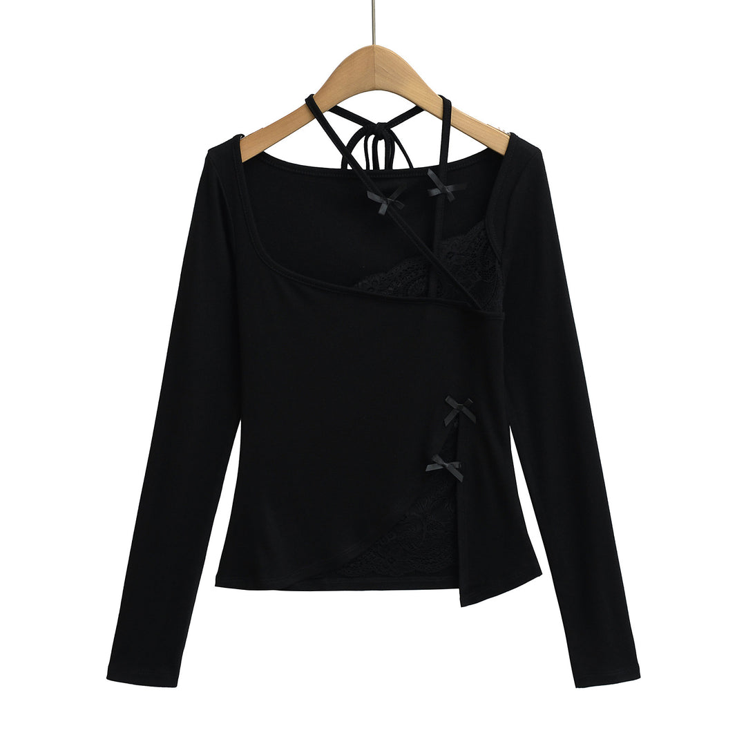 Damer elegant langærmet skjorte med off-shoulder design og delikate spids detaljer Stilla