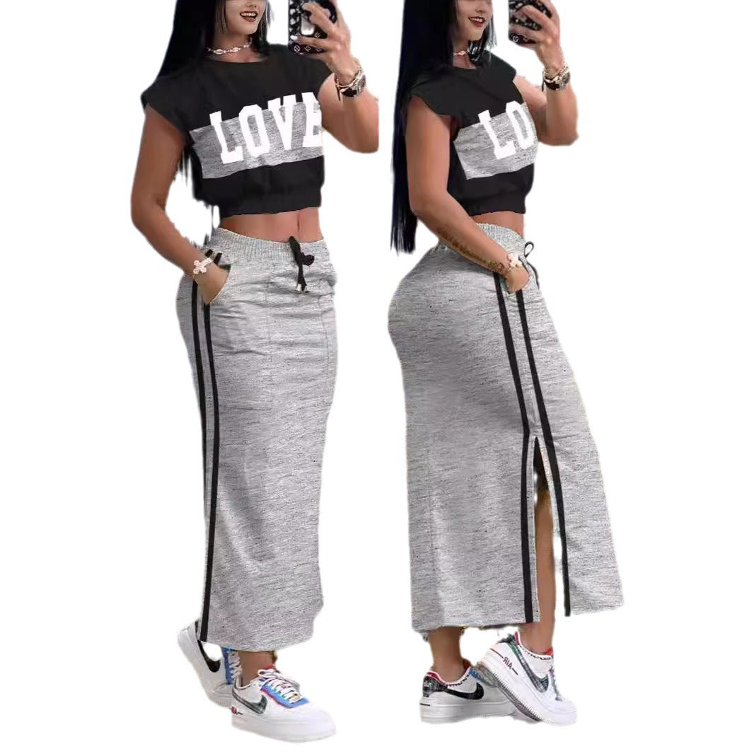 Dame Crop-Top og Maxi-Nederdel Sæt med sporty design og sidelængde Stilla