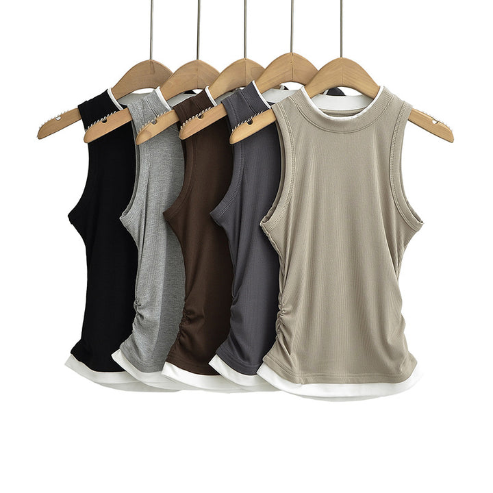 Dame Sporty Tanktop med høj lukket krave og dekorativt flæsedetalje Stilla