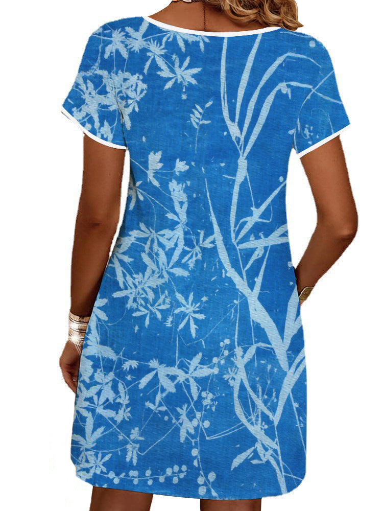 Dame sommerligt T-shirt-kjole med blomsterprint Skovae
