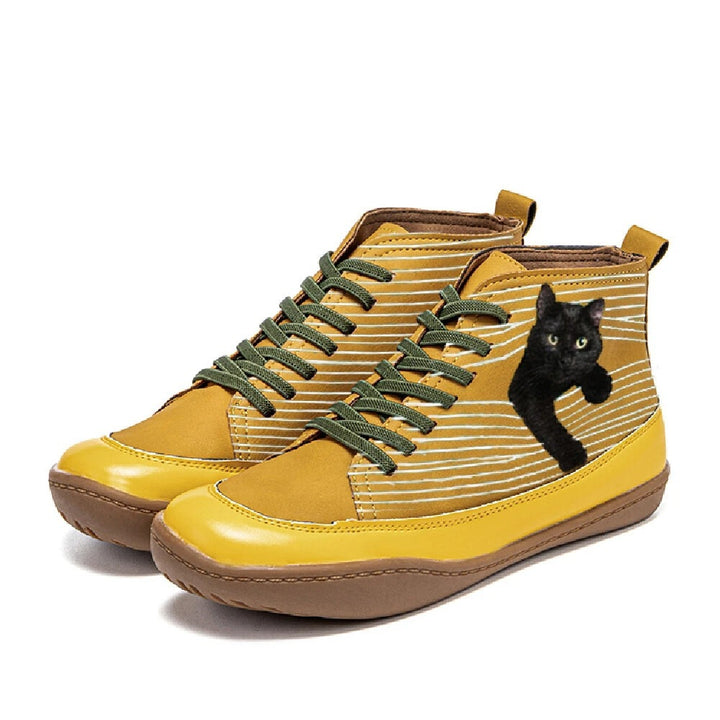 Dame højt hævede sneakers med unikt kattemotiv Stilla