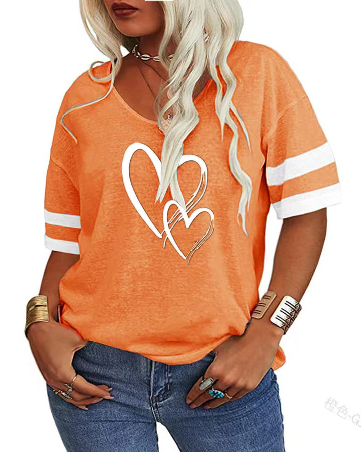Damer afslappet T-shirt med kreativt hjerte design og sporty ærmer Stilla