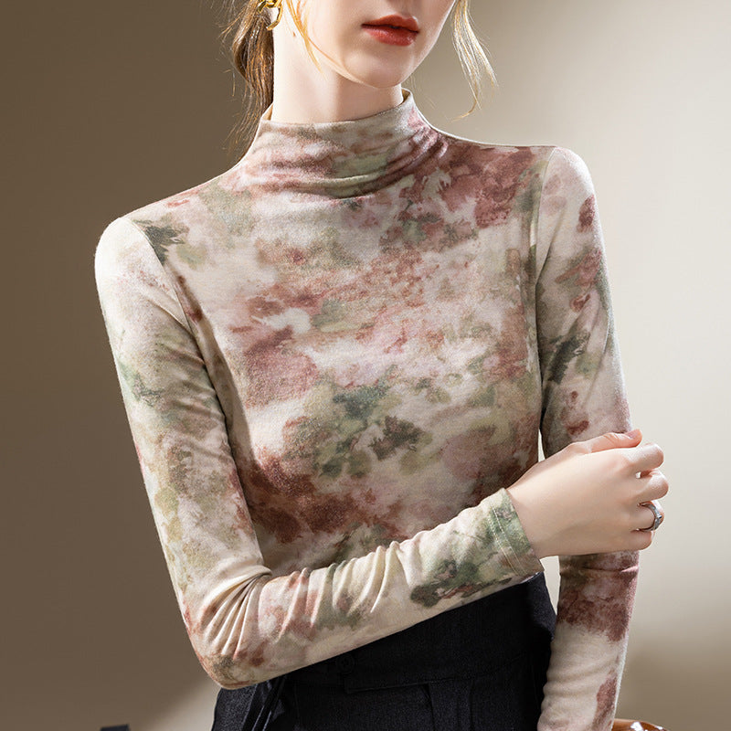 Dame top med elegant høj krave og blomster mønstre Stilla