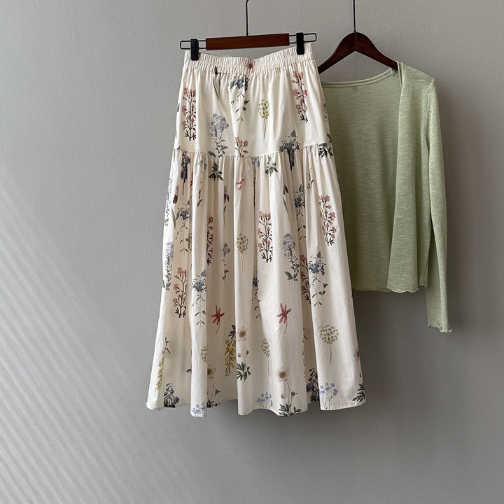 Dame maxiskørter med floralt design og elastisk talje Stilla