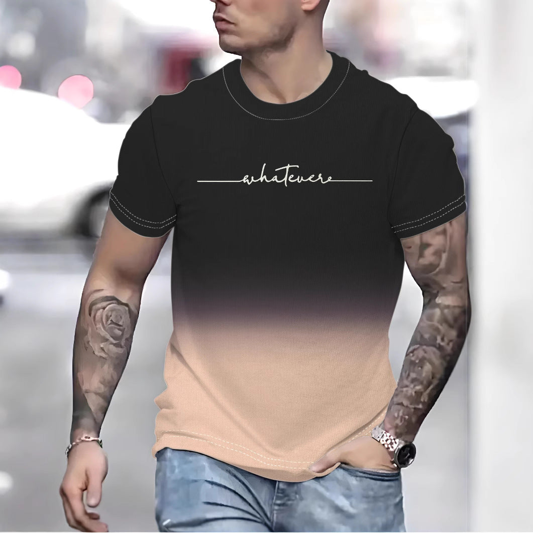 Herrer T-shirt med kreativ inskrift og moderne farvegradient Stilla