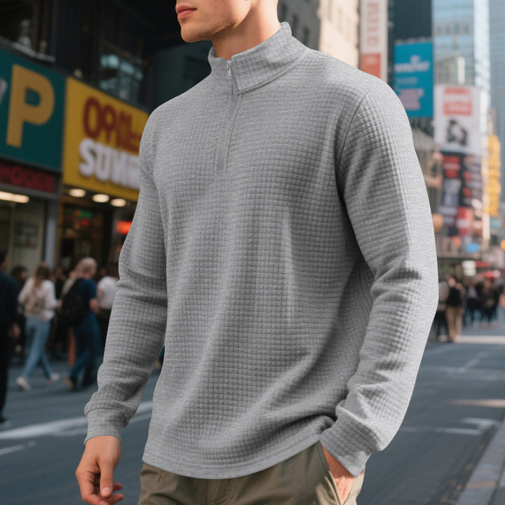Herren nan City-Thermo-Pullover med kort lynlås Stehkragen og fin kvadratstruktur Skovae