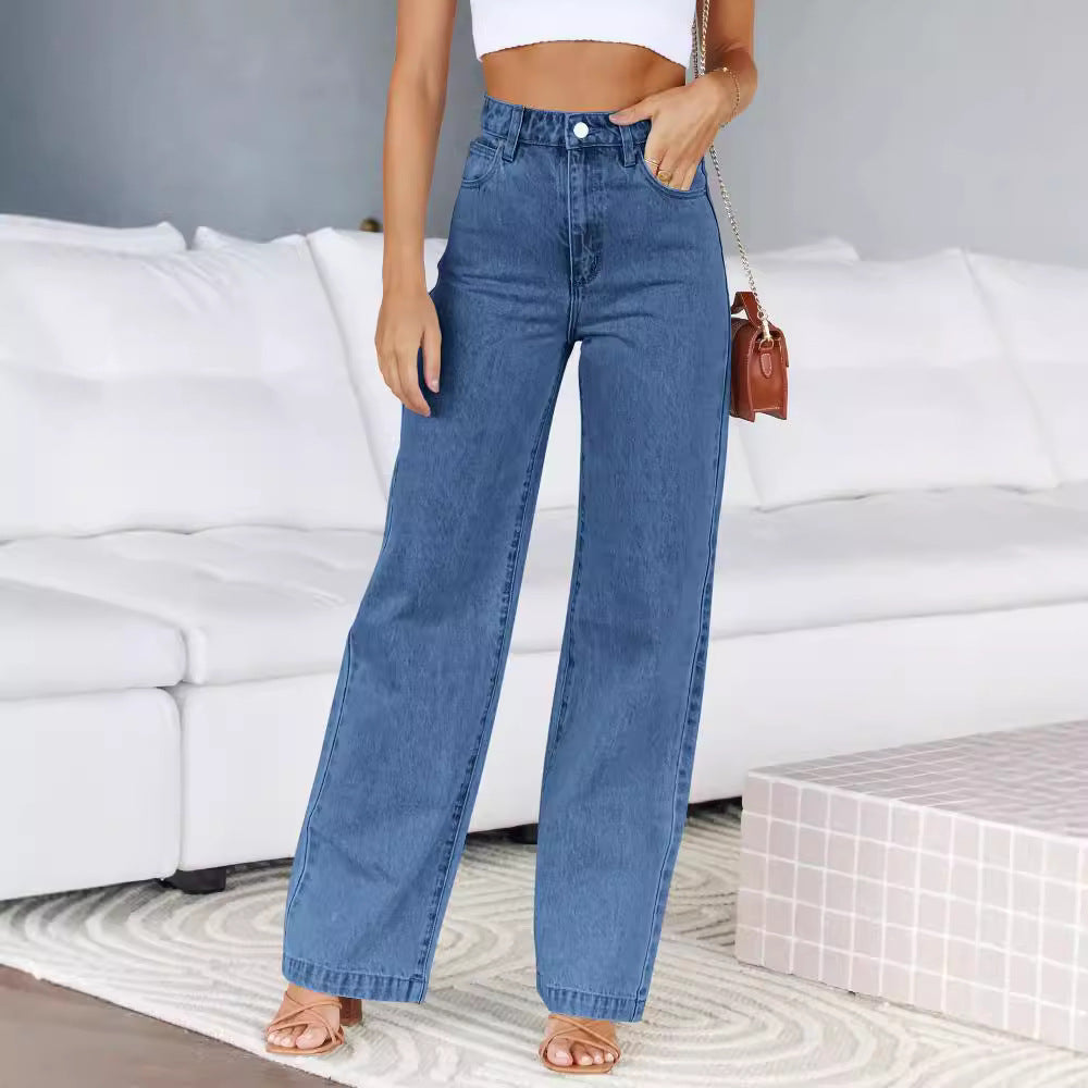 Dame højt skåret bredt skåret jeans med lige ben Stilla