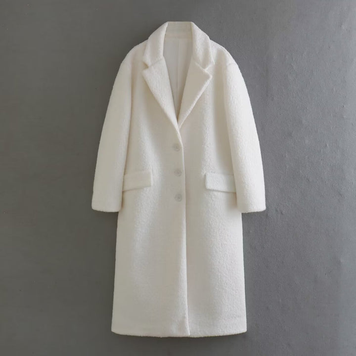 Dame elegant oversized frakke med høje lommer og struktureret materiale Stilla