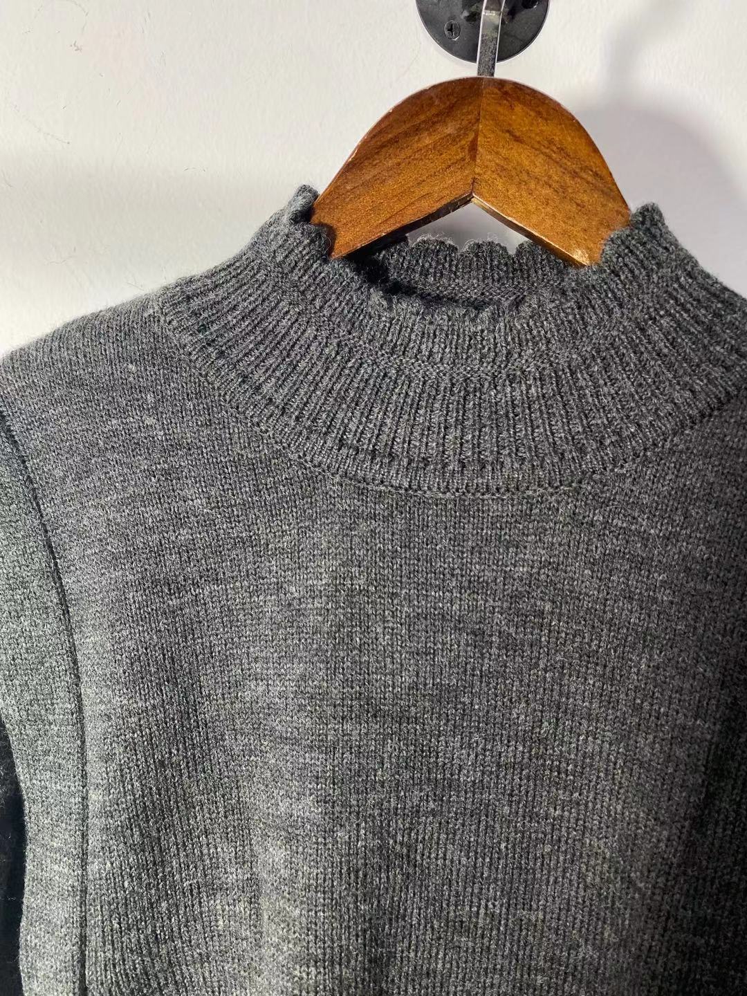 Dame strikpullover med kreativt skjortekrave og brystdetaljer Stilla
