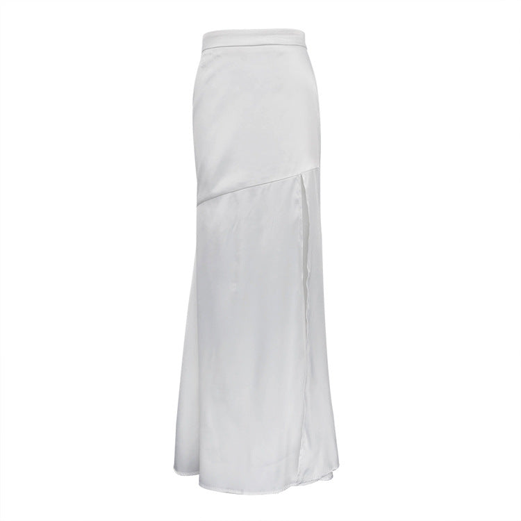 Dame maxiskørt med sidet slit og elegant satinfinish Stilla
