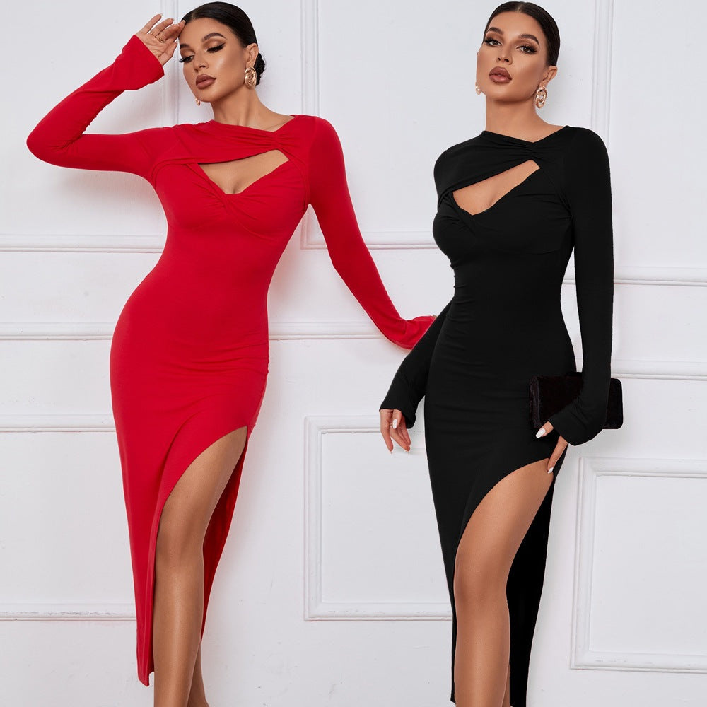 Dame Elegant Cut-Out Høj-Split Kjole Stilla