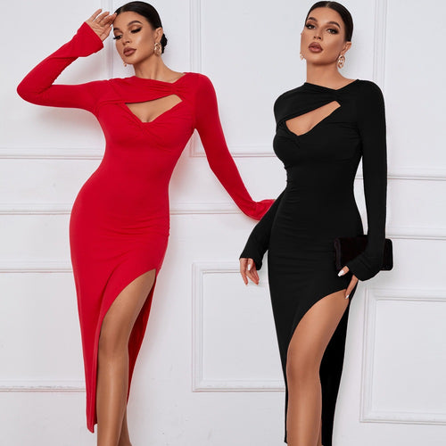 Dame Elegant Cut-Out Høj-Split Kjole Stilla