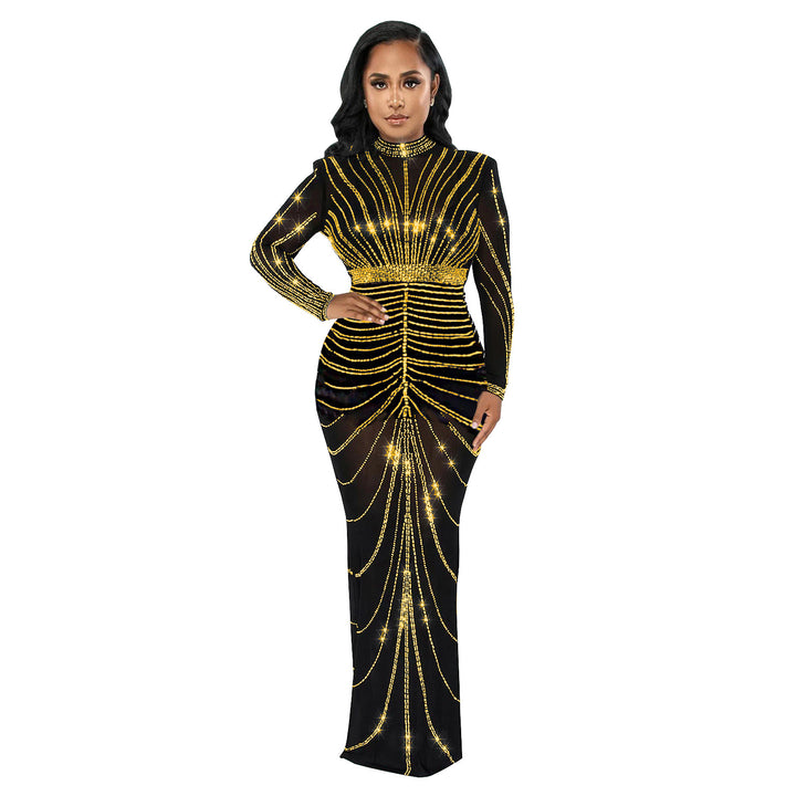 Dame skinnende langt aftenkjole med paillet- og splitdetaljer Stilla