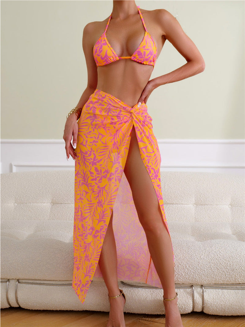 Dame bikini med blomsterprint og elegant strandindpakning Skovae