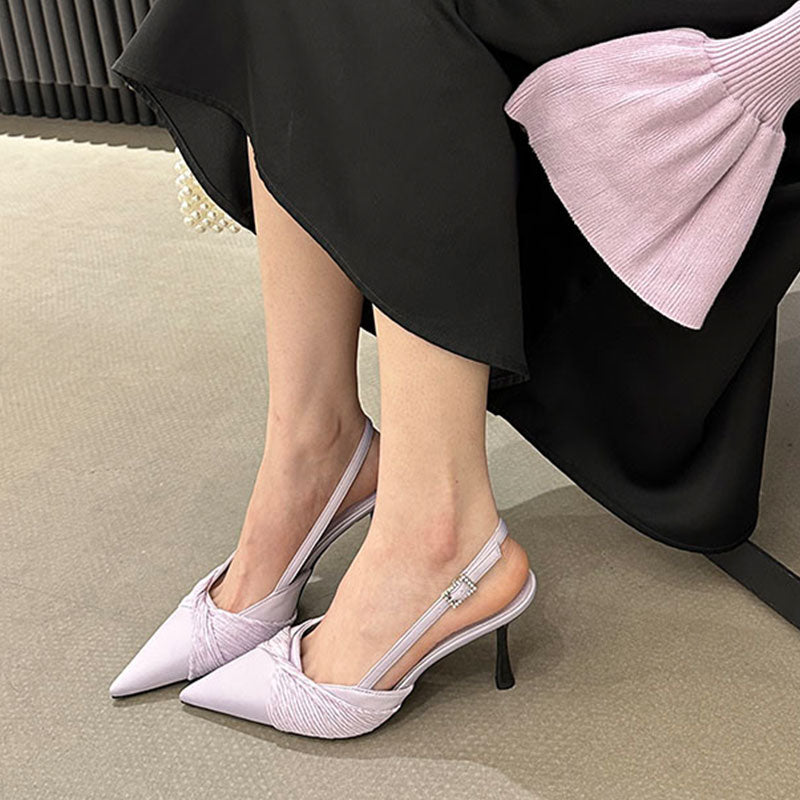 Dame elegante spids Slingback-pumps med plisseret detalje Stilla