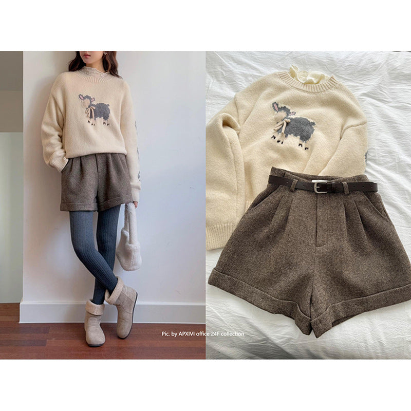 Damer elegante uldshorts med bred talje og folder Stilla
