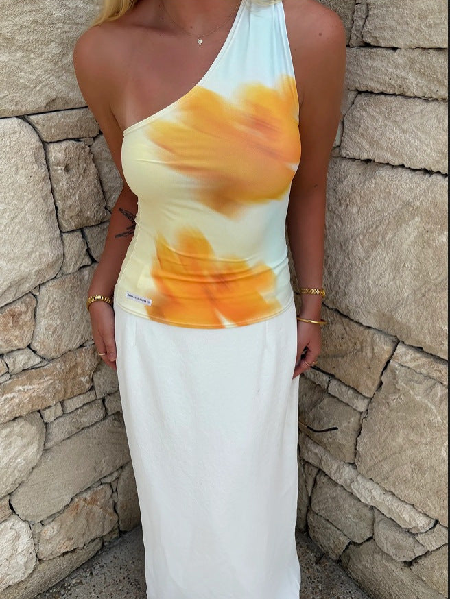 Femme Asymmetrisk Floralprint-Top Stilla