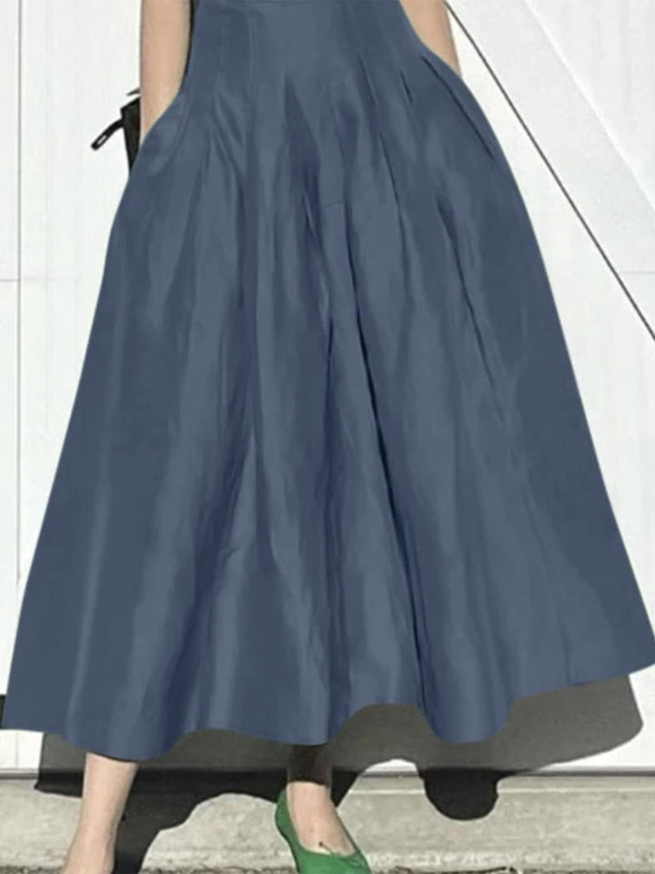 Dame Elegant Midi Nederdel med Flydende Snit og Sidelommer