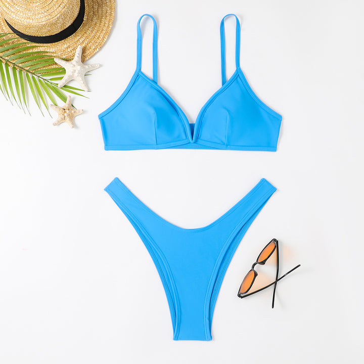 Dame Triangel-Bikini med sexet dyb udskæring og høj benudskæring Skovae