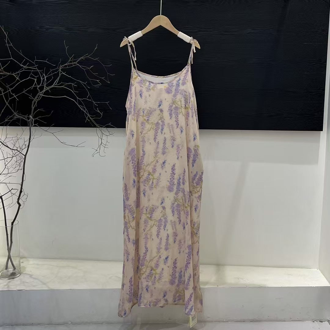 Dame Floral Print Maxi Kjole med justerbare Spaghetti- stropper Stilla