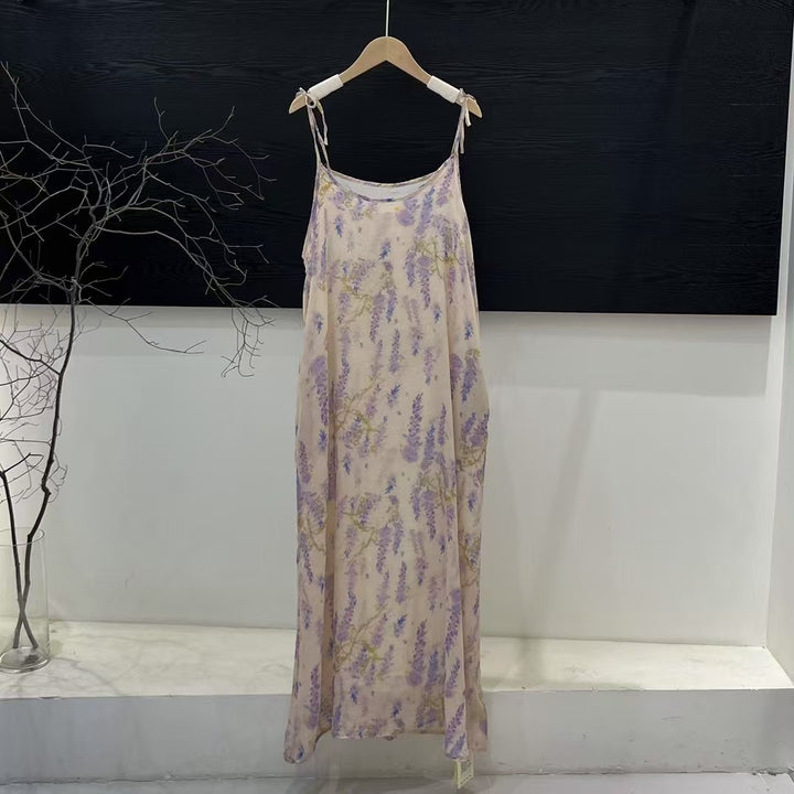 Dame Floral Print Maxi Kjole med justerbare Spaghetti- stropper Stilla