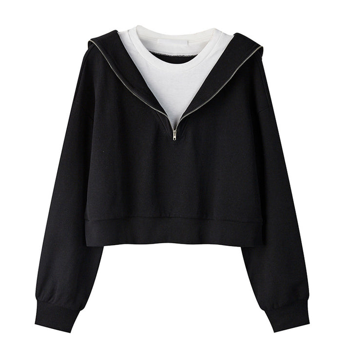 Dame Crop Zip-Up Hoodie med lagdelt look Stilla