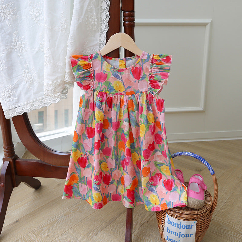 Pige Floral Print Ruffle A-Linje Kjole Stilla