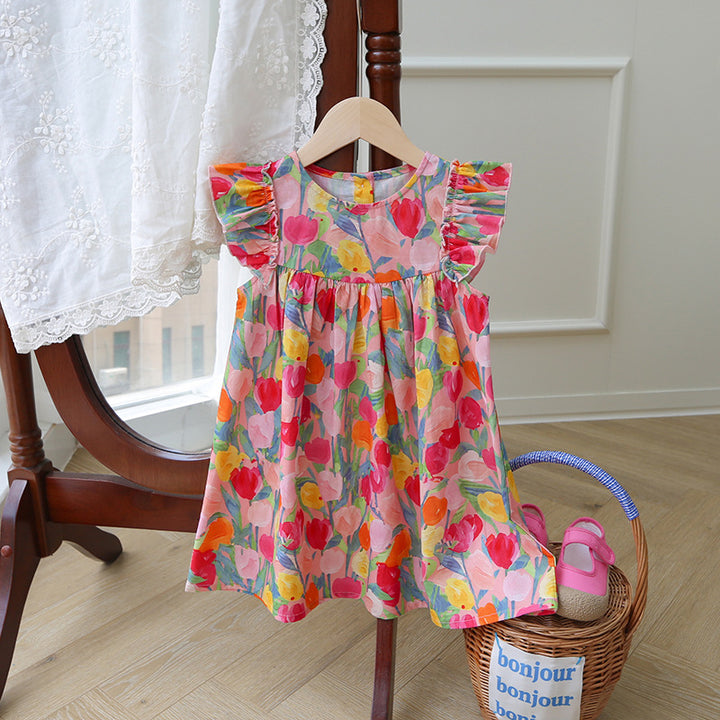 Pige Floral Print Ruffle A-Linje Kjole Stilla