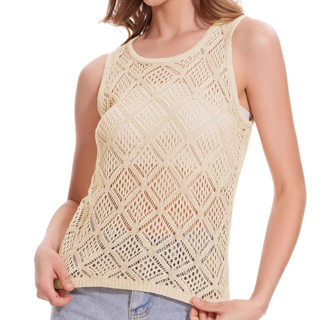 Femme Open-Knit Geometrisk Tanktop Stilla