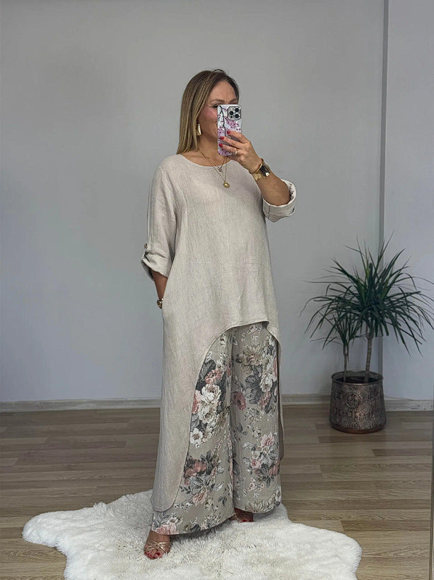 Dame elegant lagdelt tunika og brede bukser sæt Stilla