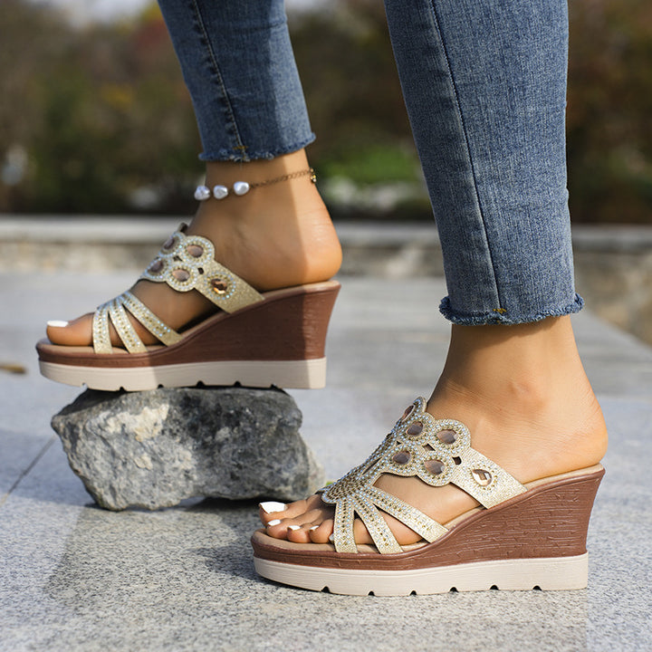 Dame Glamourøse Wedge-sandaler med funkende krystaludsmykninger Stilla