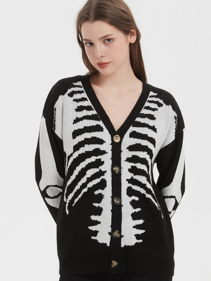 Femme Grafik Skelet Cardigan Stilla
