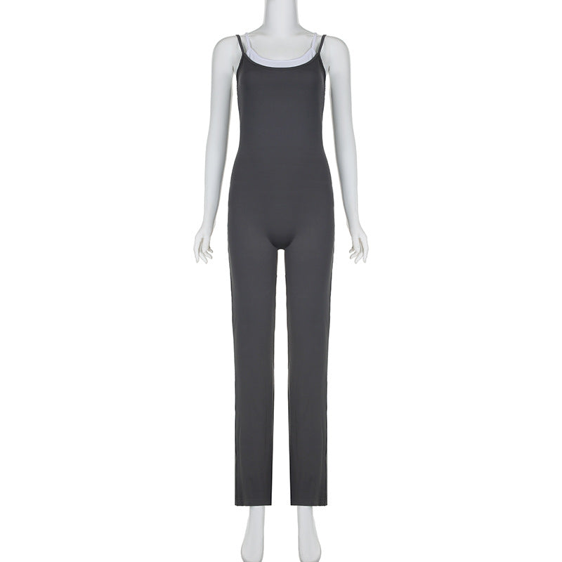 Dame jumpsuit med smalle stropper og moderne striber Skovae