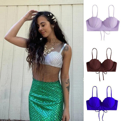 Dame bikini top med struktureret skaller-look og elegant knude Skovae