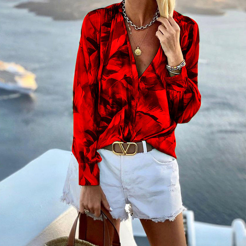 Dame Chic Bluse med blomsterprint og moderne V-udskæring Stilla