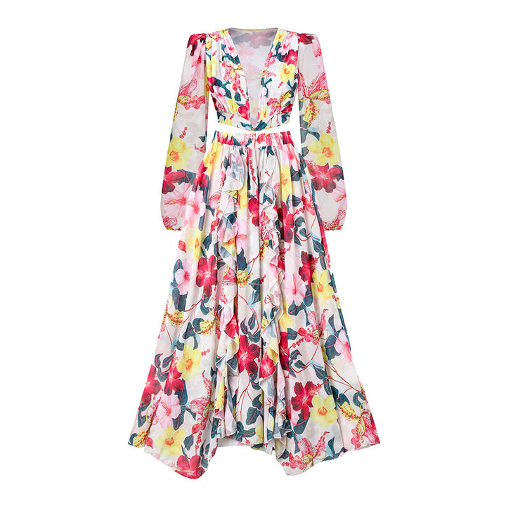 Dame elegant Floral badetøj med bølget skulderdesign Skovae
