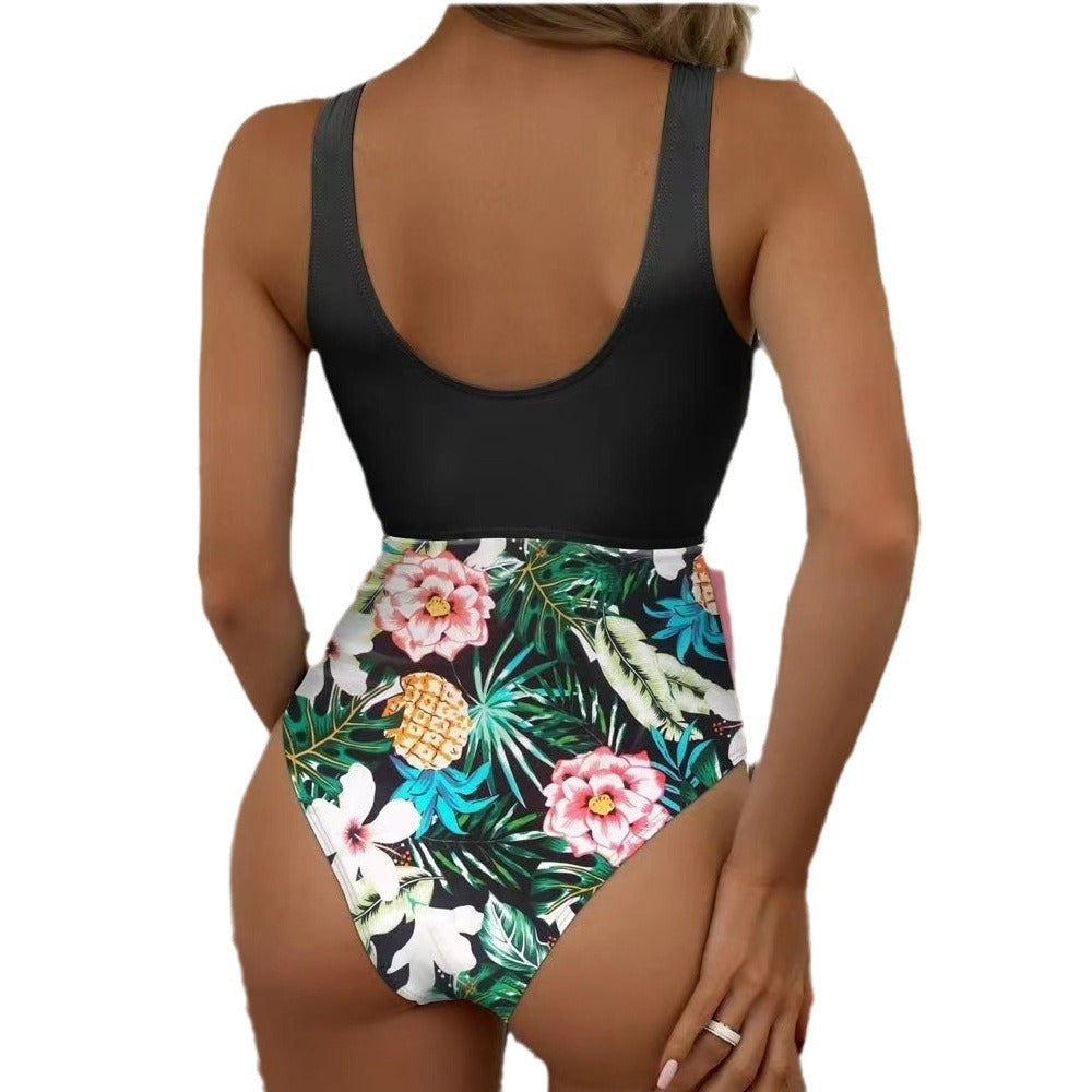 Dame Én-delt Badedragt med trendy Crop-Top og floralt Design Stilla