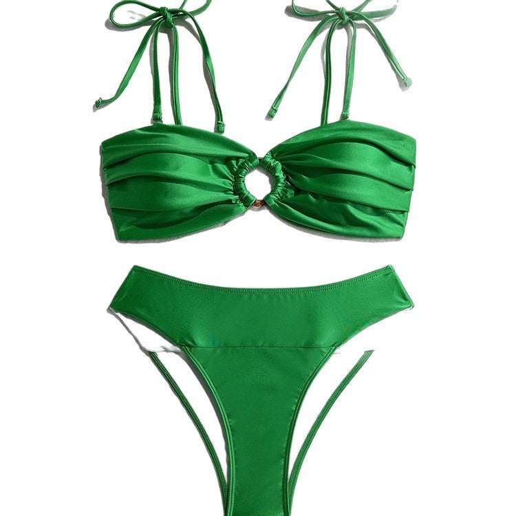 Dame triangle bikini med udsøgte ruffles detaljer og stilfuld ringlukning Skovae