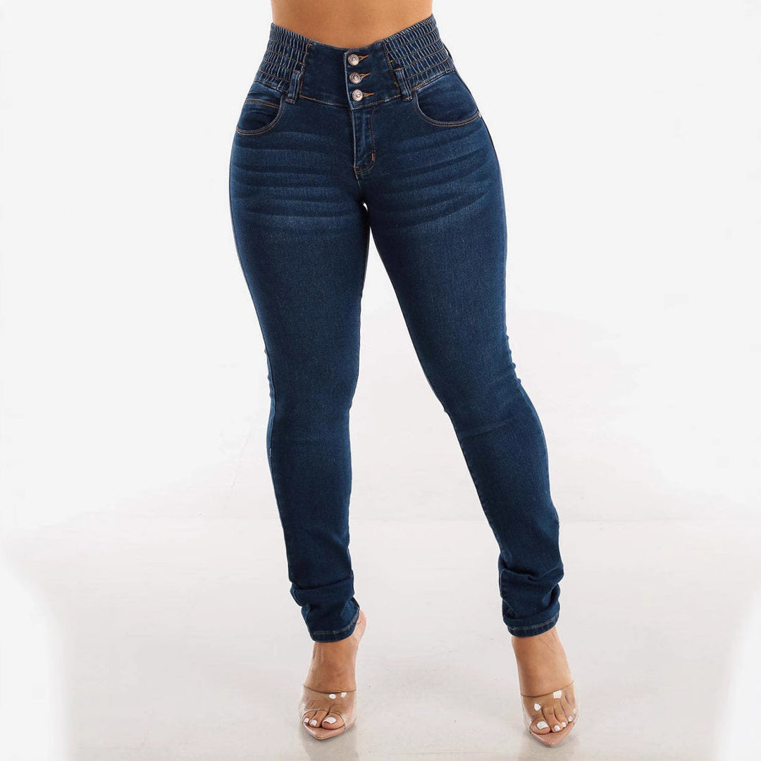Dame High-Waist Skinny Jeans med elastisk liv Stilla