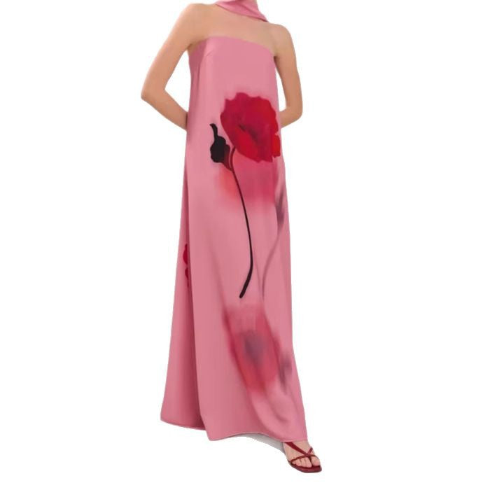 Femme Elegante Strapless Floral Maxi Kjole Stilla