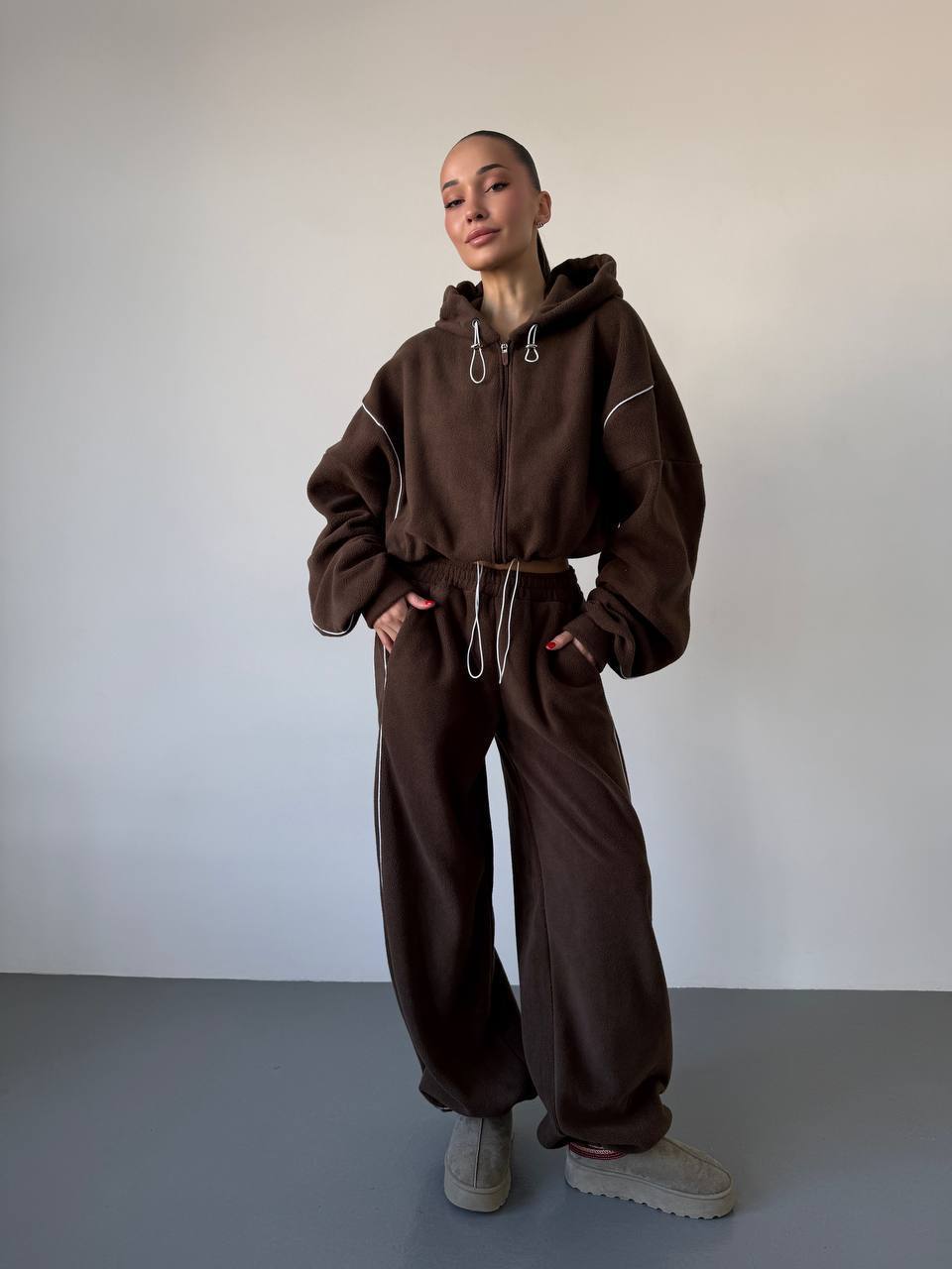 Kvinder Fleece Hoodie og løse Joggingbukser Sæt Skovae