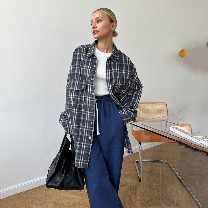 Femme Oversized Ternet Flannel Skjorte Stilla