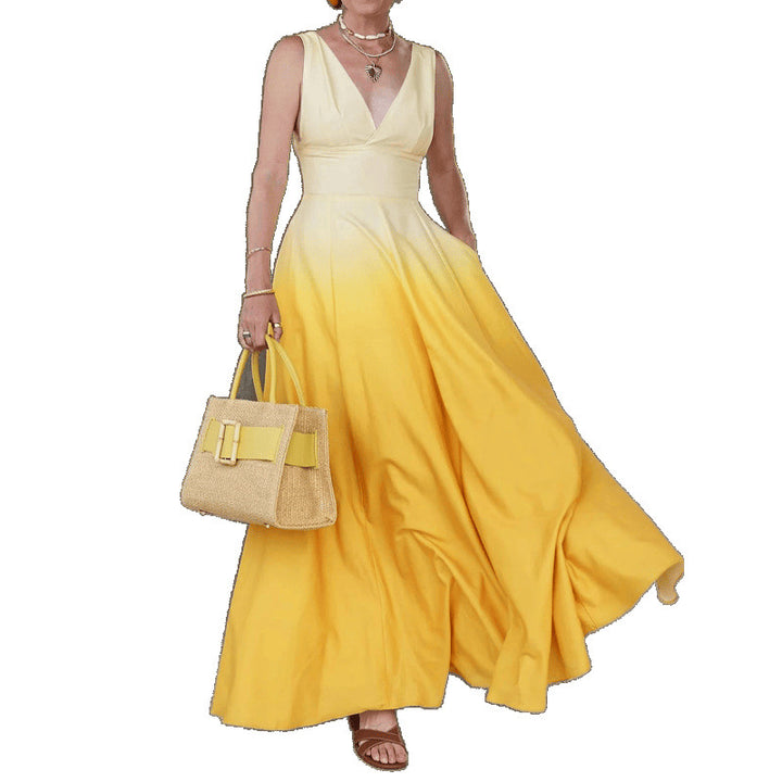 Dame Elegant V-Udskæring Farvegradient Maxi Kjole Stilla