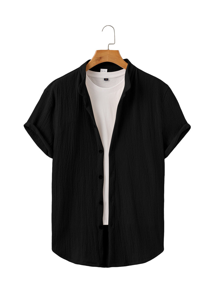 Herren nan lette krøllestruktur-overhem med oprettede ærmer afslappet overshirt-silhuet Skovae