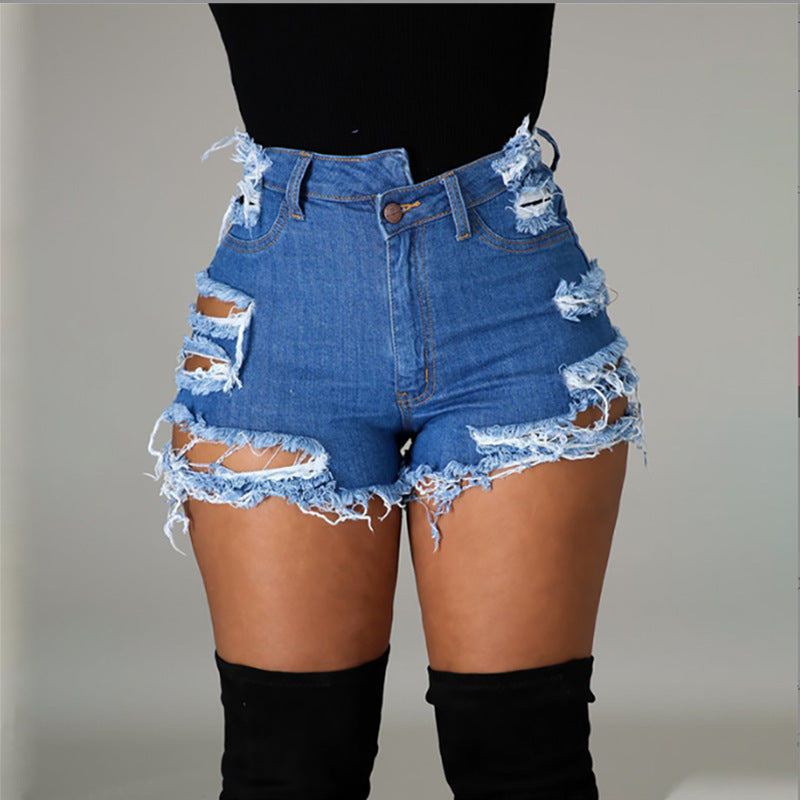 Dame jeans-shorts med distressed-detaljer og høj talje Stilla
