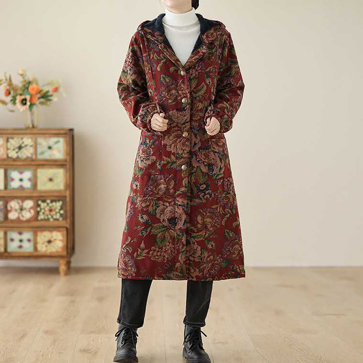 Stilla | Lang Vintage Frakke Med Blomsterprint