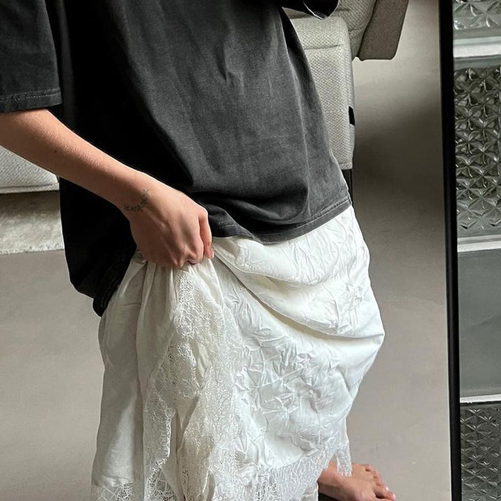 Dame Elegant Maxiskørt med asymmetrisk kant og blondeudsmykning Stilla