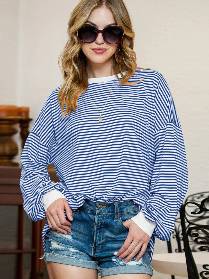 Dame Casual stribet oversized sweatshirt med svingende kant og stribede ærmer Stilla