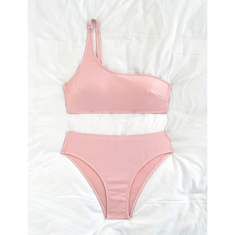 Damer En-Skulder Rib Bikini Sæt Stilla